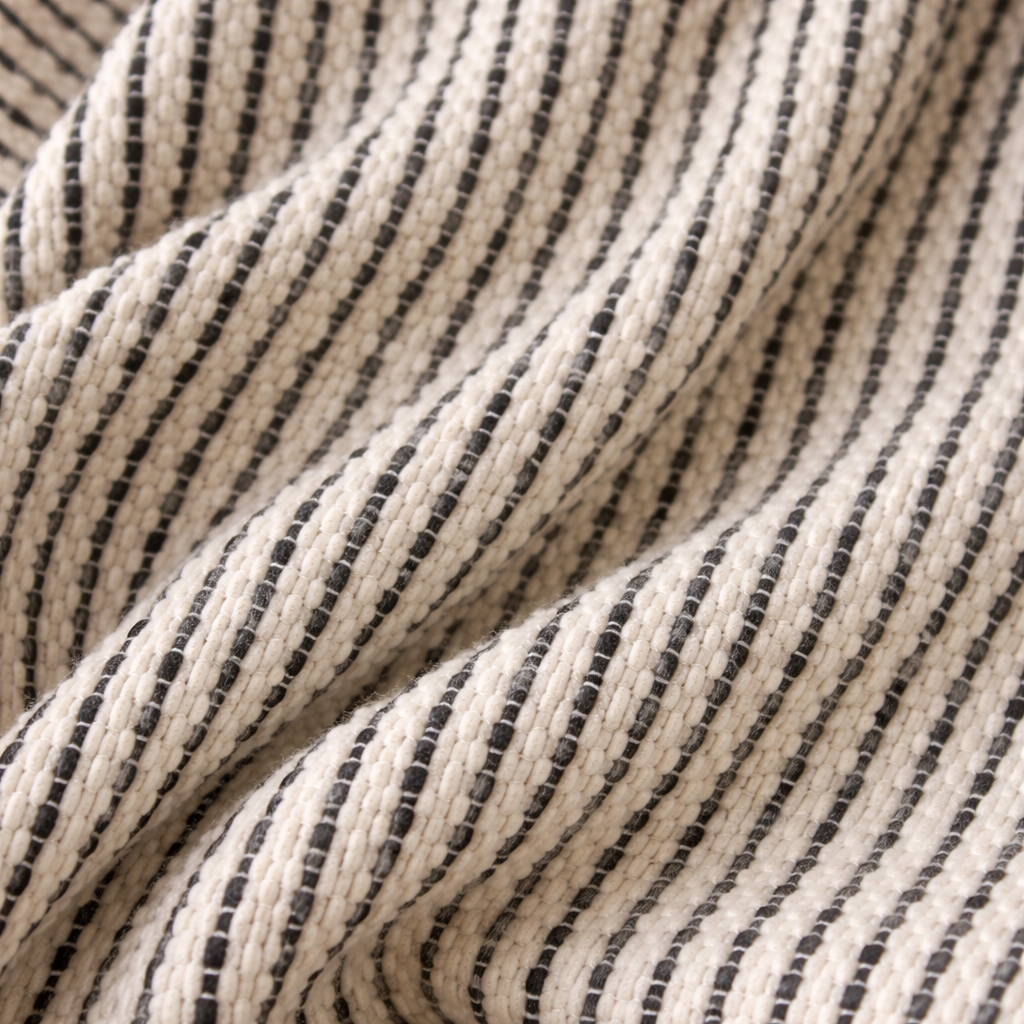 Textured Handwoven Cotton Blanket | Black & Natural Weave