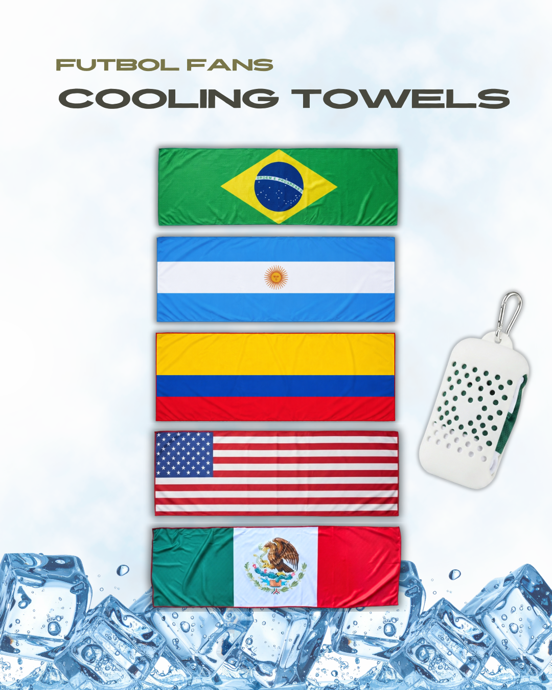 Sports Fans Cooling Towel with National Flag | 90x30 cm + Silicone Case